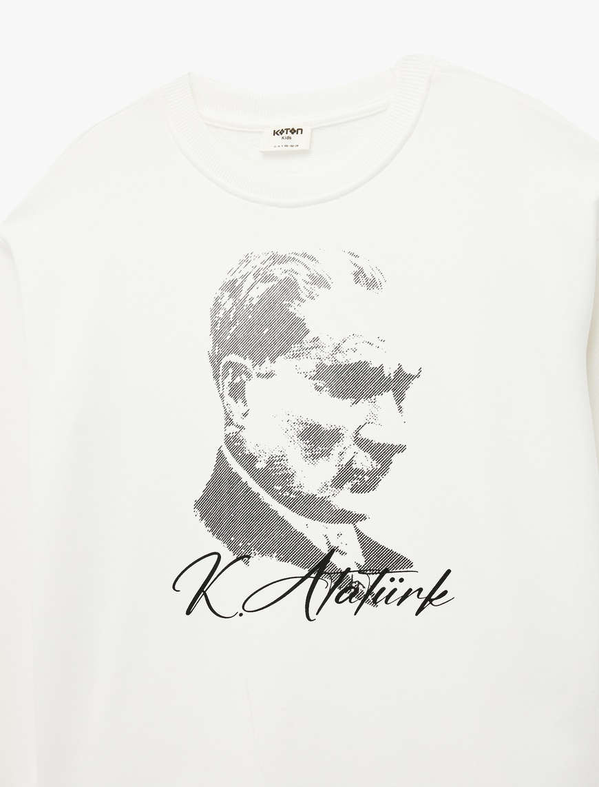  Kız Çocuk Atatürk Baskılı Uzun Kollu Bisiklet Yaka Pamuklu Sweatshirt