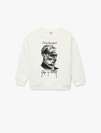 Uzun Kollu Bisiklet Yaka Atatürk Baskılı Oversize Sweatshirt