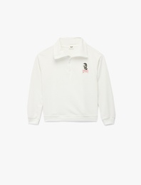 Atatürk Baskılı Yarım Fermuarlı Dik Yaka Uzun Kollu Sweatshirt