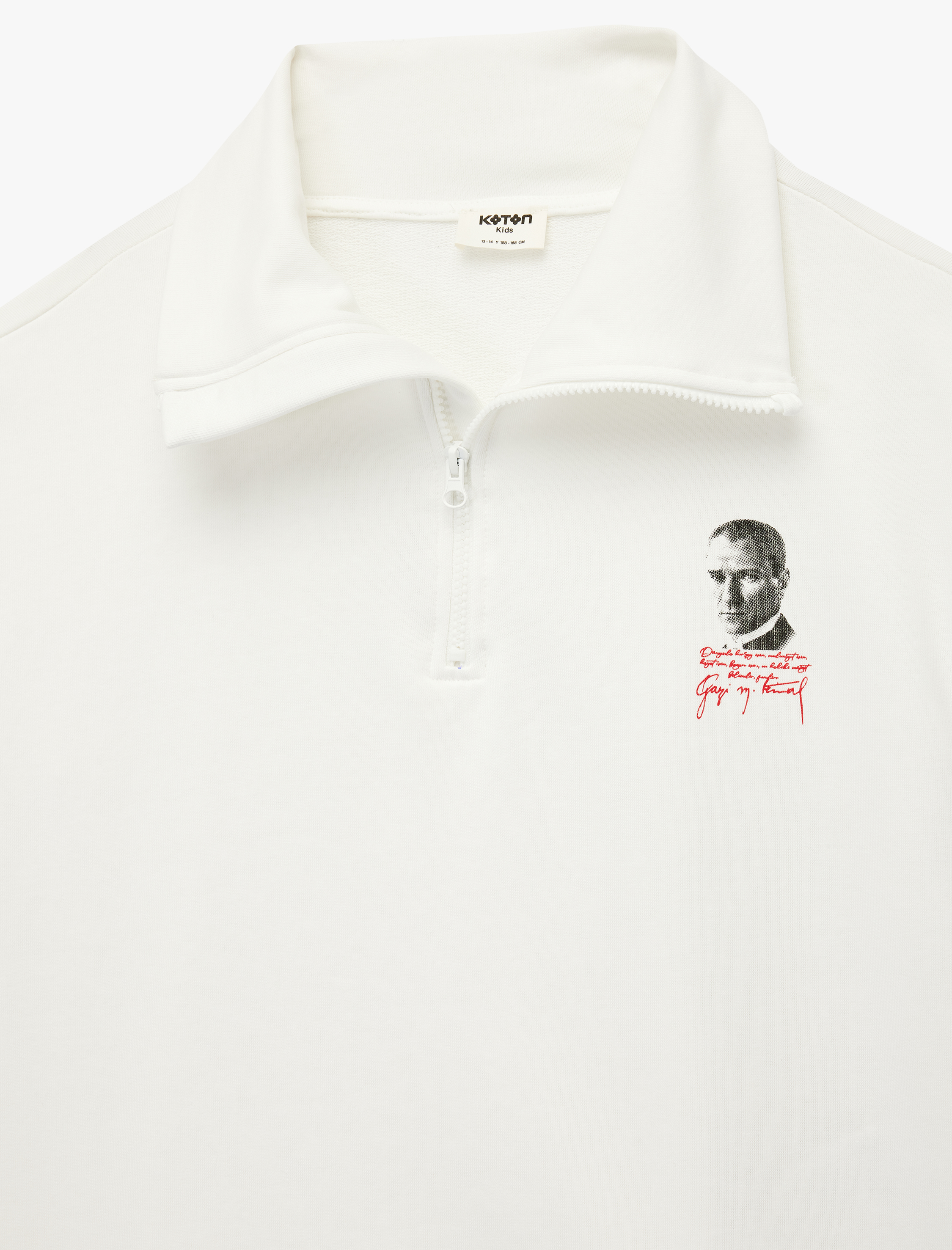  Kız Çocuk Atatürk Baskılı Yarım Fermuarlı Dik Yaka Uzun Kollu Sweatshirt