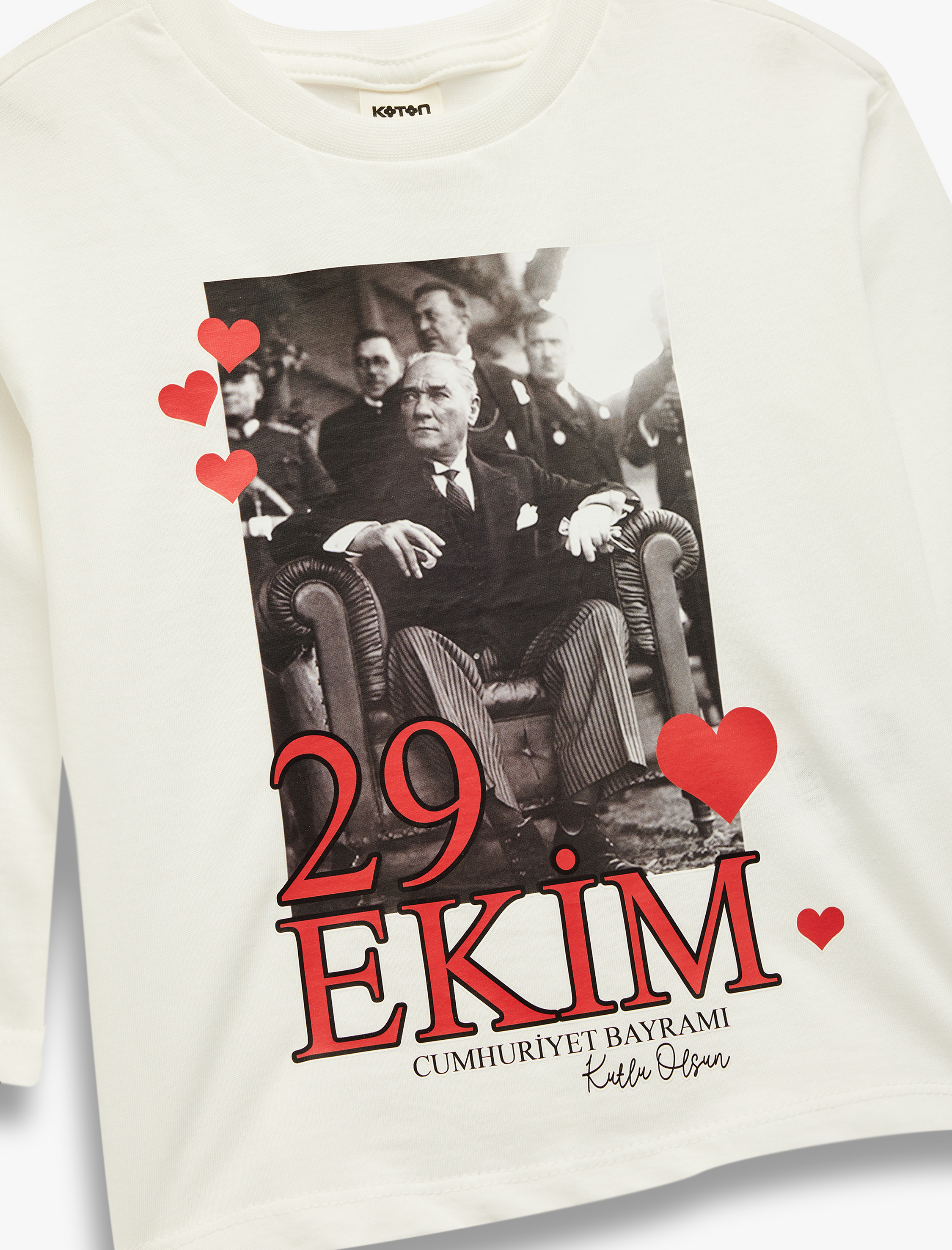  Kız Bebek Uzun Kollu Bisiklet Yaka Atatürk ve 29 Ekim Baskılı Pamuklu Tişört