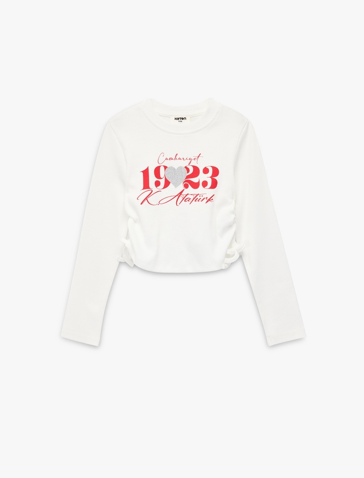 Kız Çocuk Uzun Kollu Bisiklet Yaka Cumhuriyet Baskılı Pamuklu Tişört