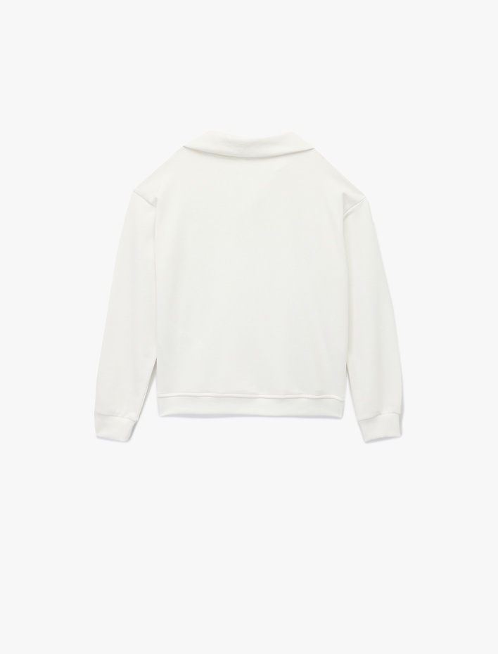 Kız Çocuk Atatürk Baskılı Yarım Fermuarlı Dik Yaka Uzun Kollu Sweatshirt