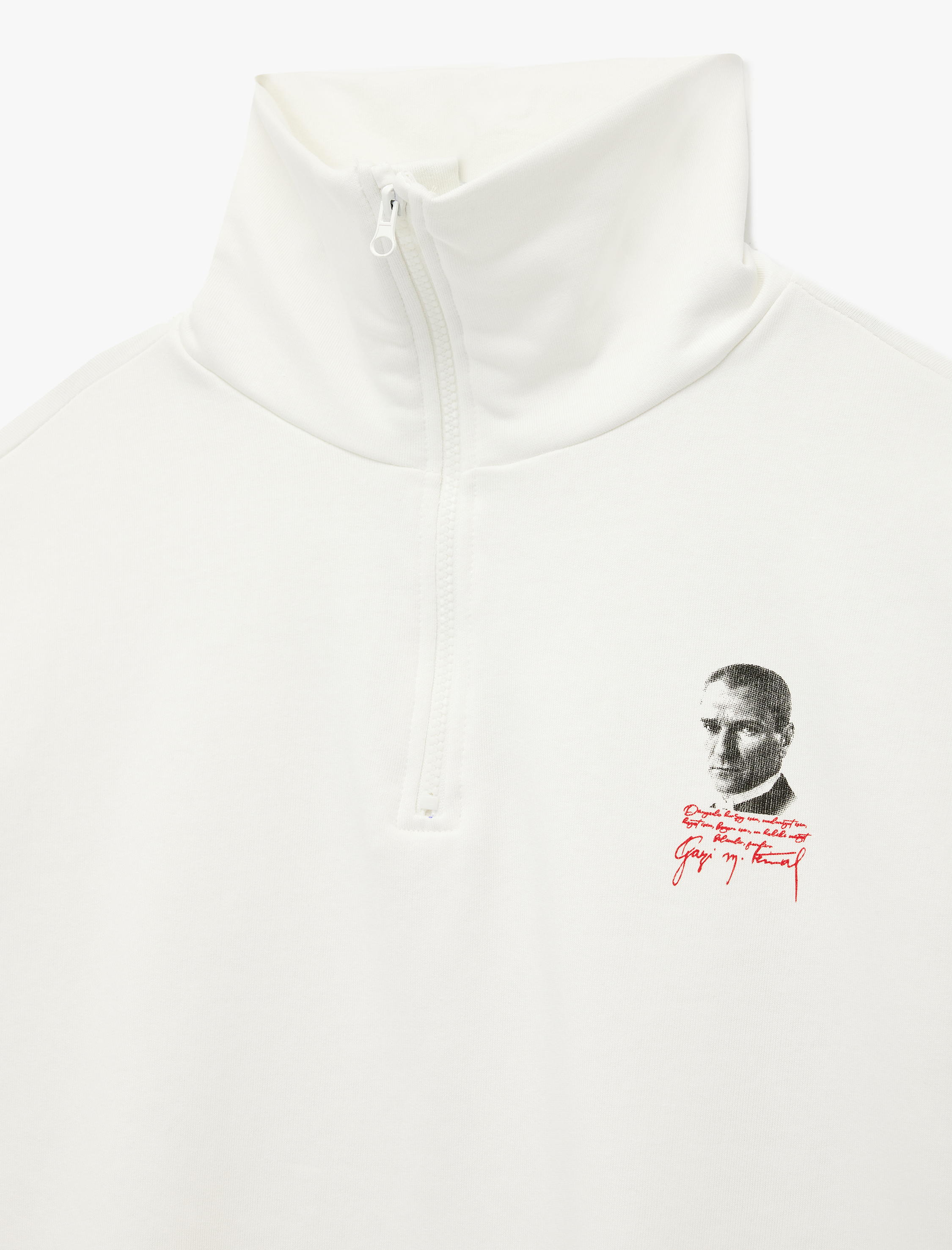  Kız Çocuk Atatürk Baskılı Yarım Fermuarlı Dik Yaka Uzun Kollu Sweatshirt
