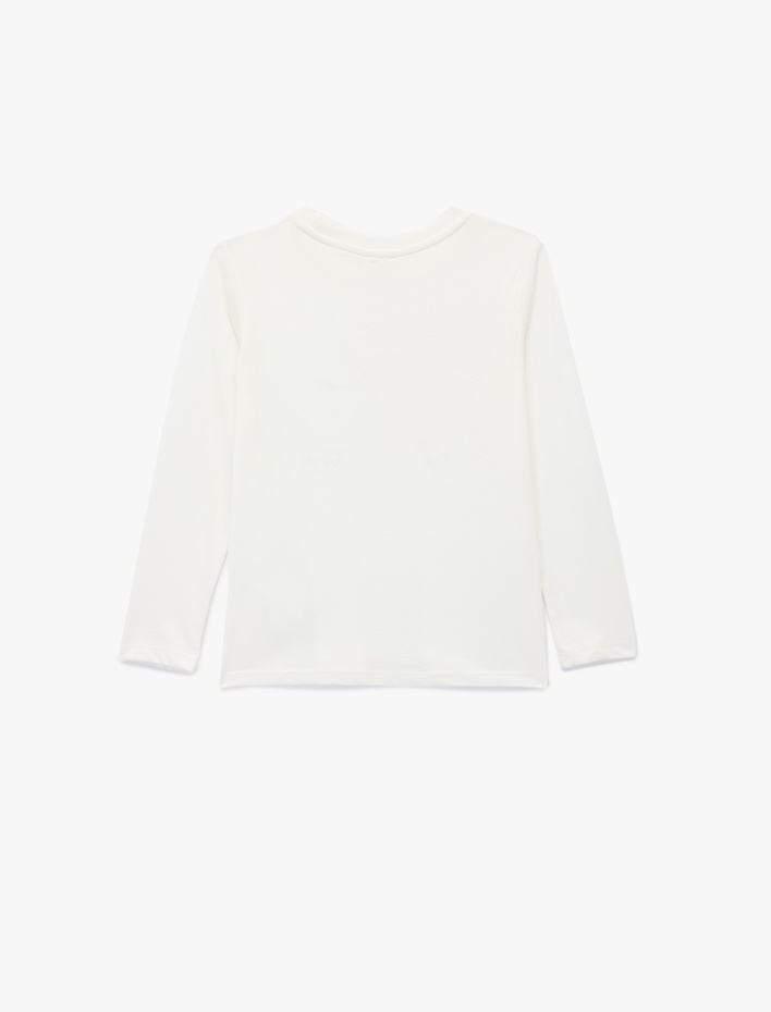 Kız Çocuk Uzun Kollu Bisiklet Yaka Pamuklu Pullu Payetli  Atatürk Baskılı Tişört