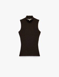 Koyun Yünü Karışımlı Slim Fit Dik Yaka Kolsuz Body