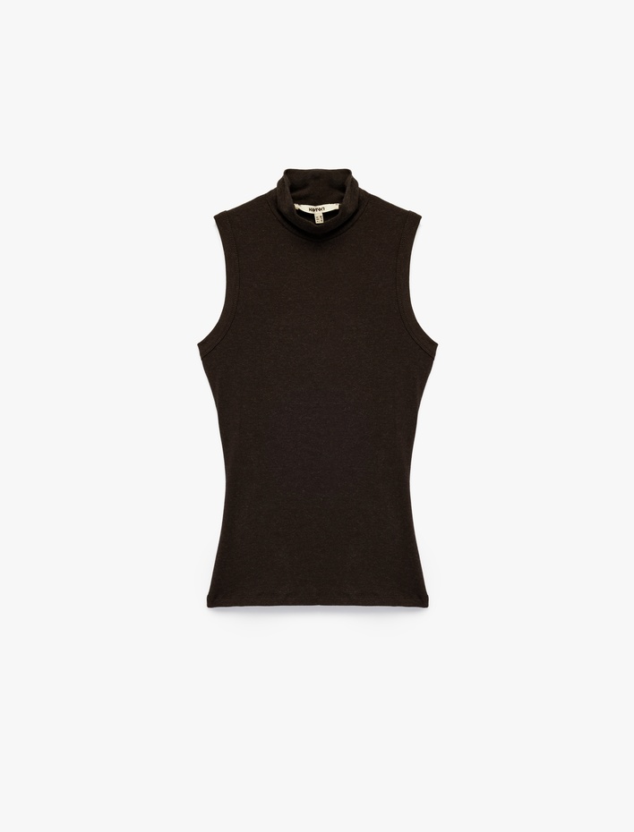  Koyun Yünü Karışımlı Slim Fit Dik Yaka Kolsuz Body