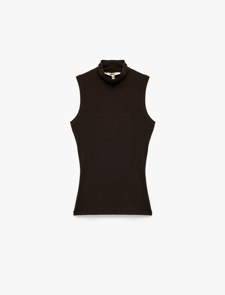   Koyun Yünü Karışımlı Slim Fit Dik Yaka Kolsuz Body