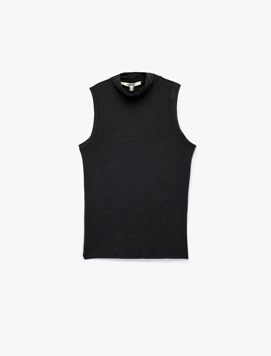   Koyun Yünü Karışımlı Slim Fit Dik Yaka Kolsuz Body