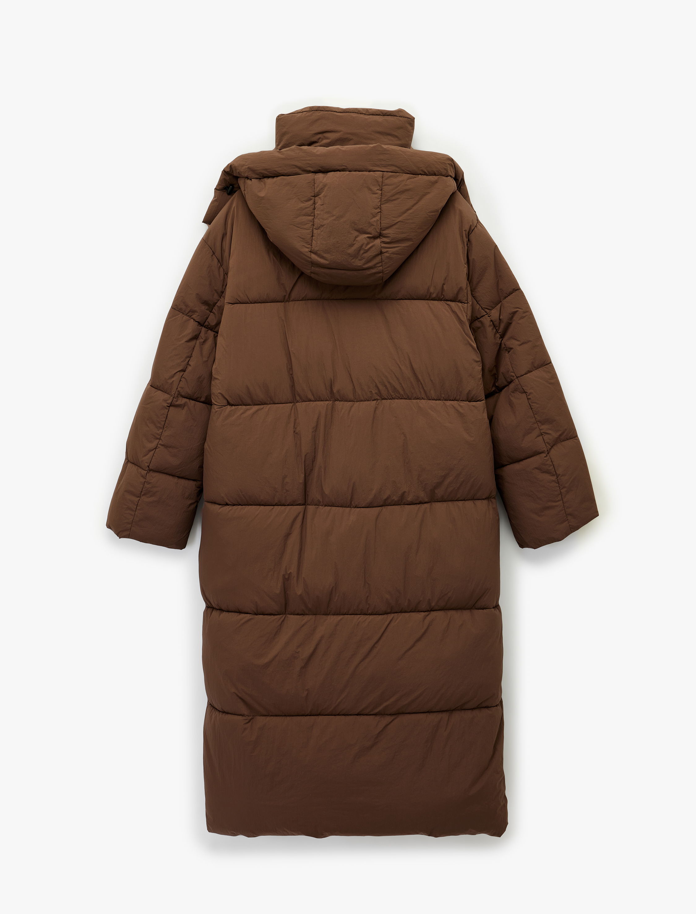   Uzun Kollu Cepli Kapüşonlu Fermuarlı Oversize Su İtici Uzun Şişme Mont