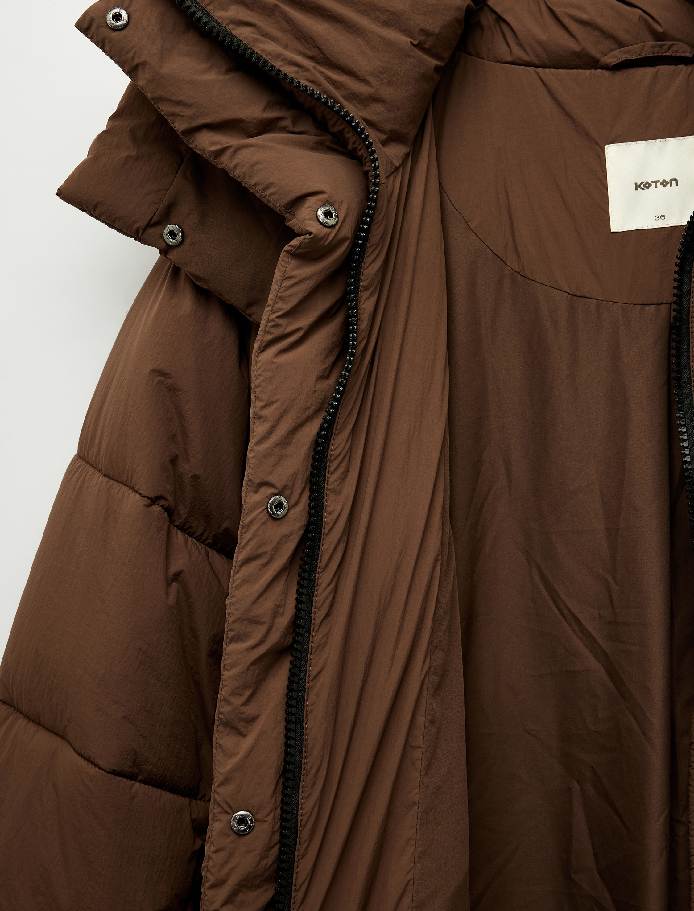   Uzun Kollu Cepli Kapüşonlu Fermuarlı Oversize Su İtici Uzun Şişme Mont