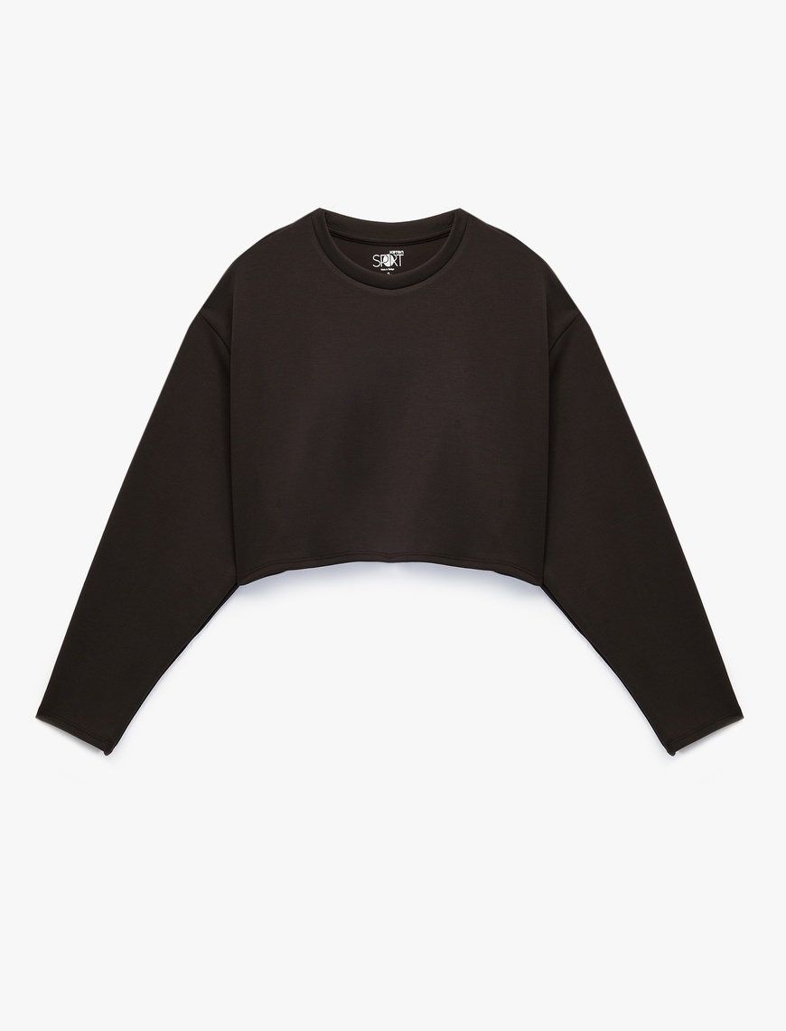   Uzun Kollu Bisiklet Yaka Oversize Spor Crop Sweatshirt