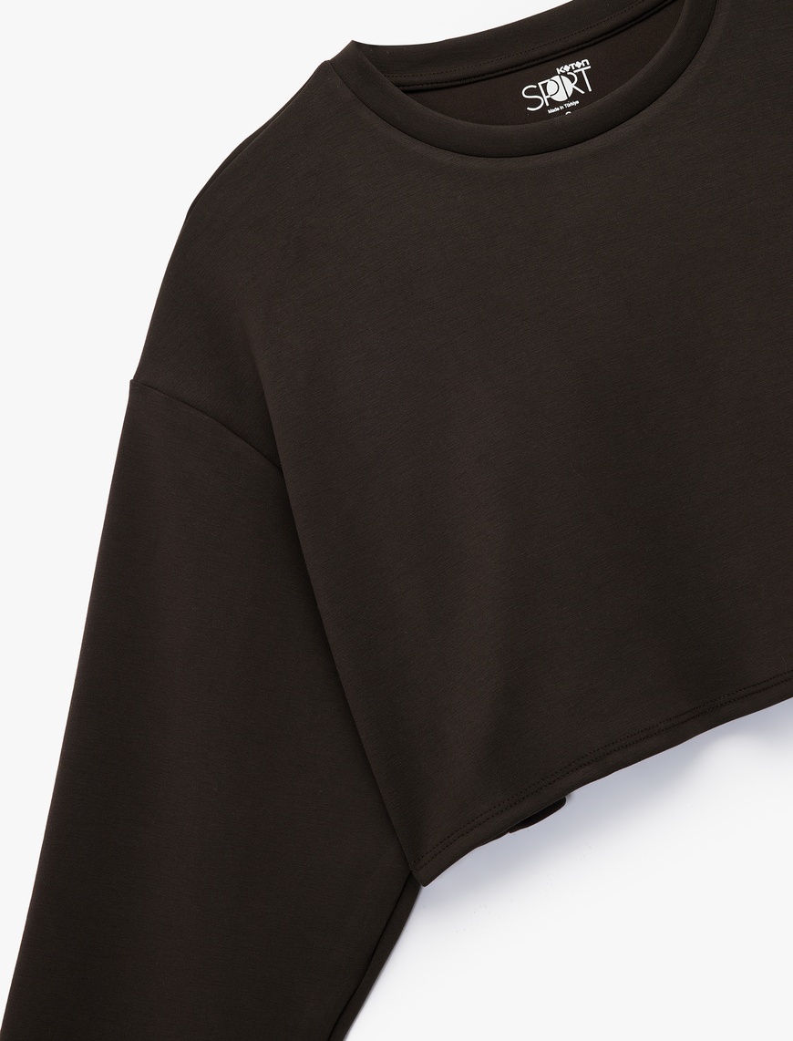   Uzun Kollu Bisiklet Yaka Oversize Spor Crop Sweatshirt