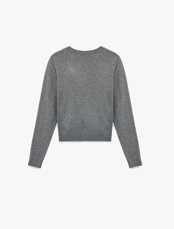  Düğmeli Uzun Kollu Bisiklet Yaka Baklava Desenli Triko Hırka