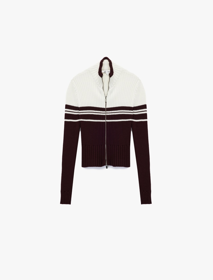  Dik Yaka Slim Fit Uzun Kollu Çizgili Fermuarlı Triko Hırka