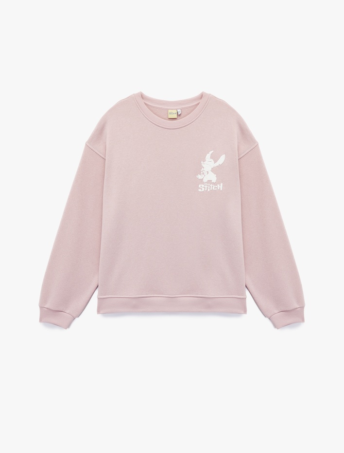  Stitch Lisanslı Baskılı Uzun Kollu Bisiklet Yaka Oversize Sweatshirt