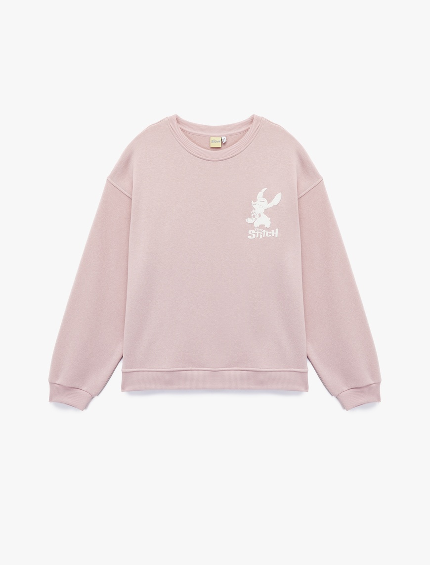   Stitch Lisanslı Baskılı Uzun Kollu Bisiklet Yaka Oversize Sweatshirt