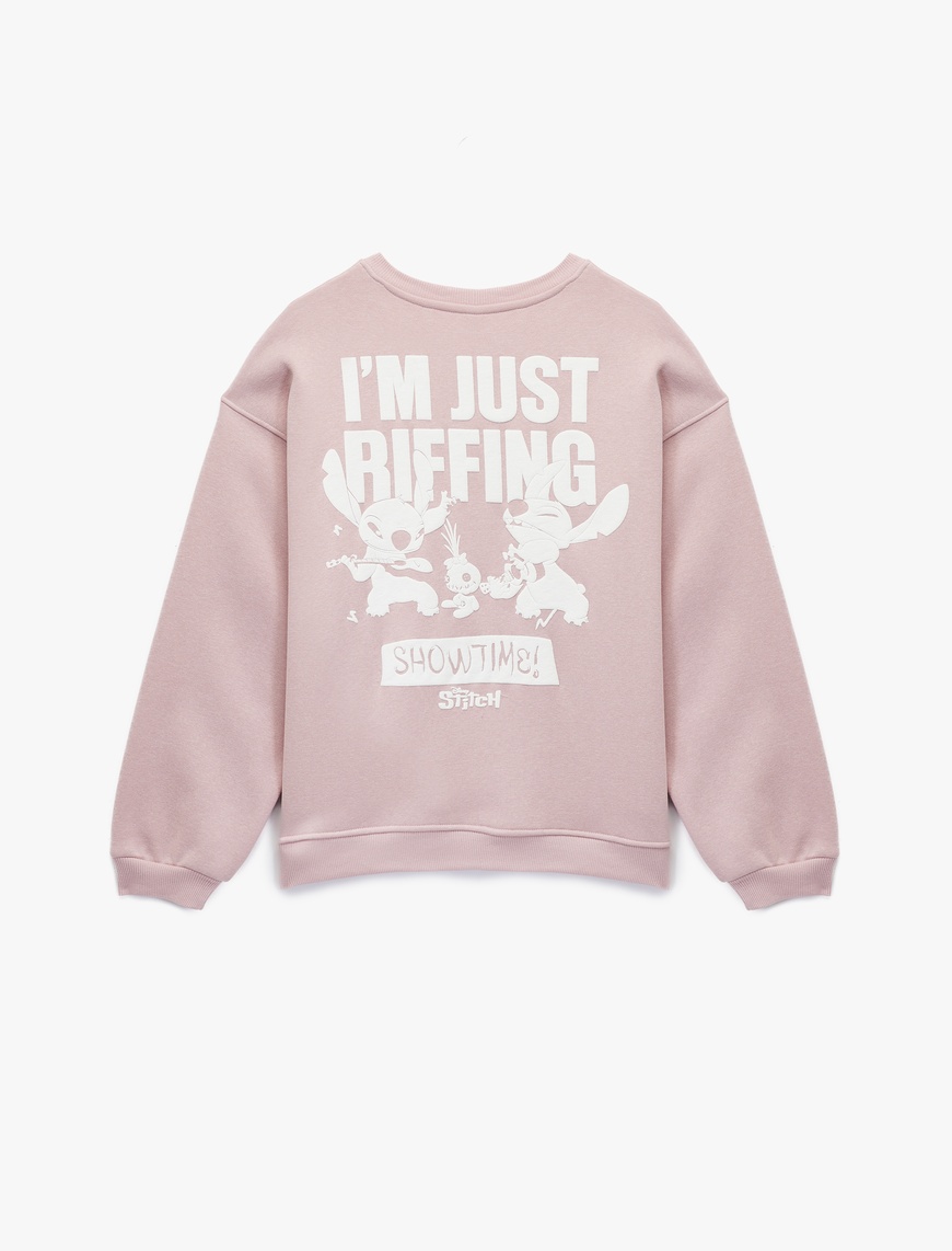   Stitch Lisanslı Baskılı Uzun Kollu Bisiklet Yaka Oversize Sweatshirt