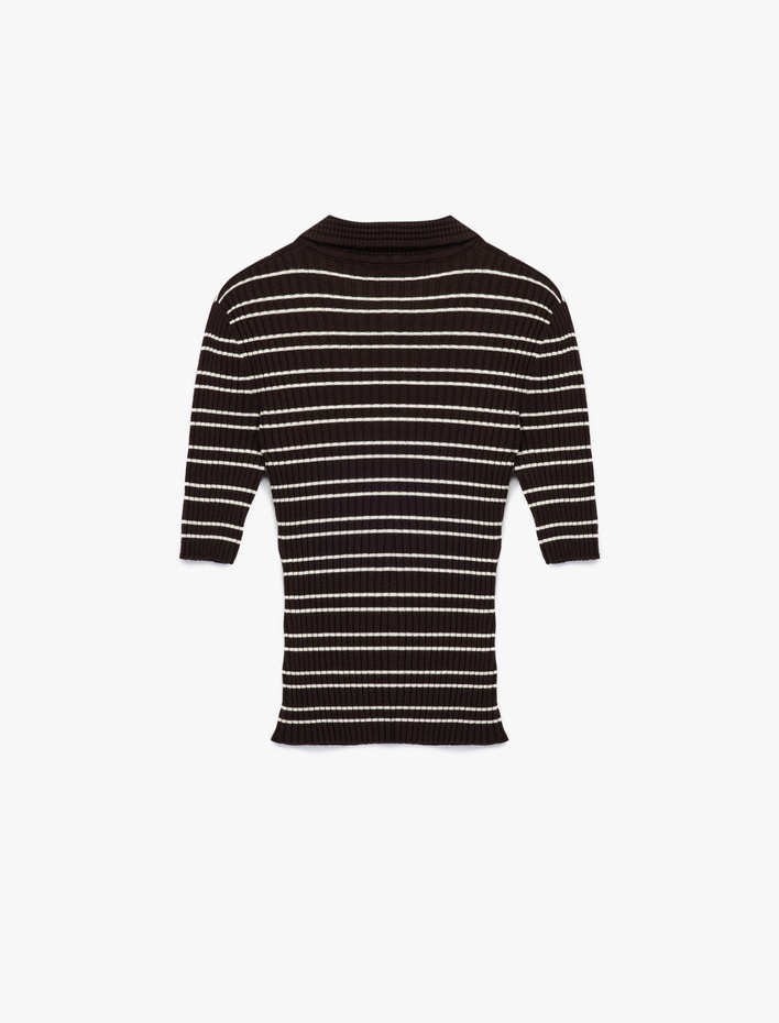  Yarım Düğmeli Kısa Kollu Polo Yaka Triko Kazak