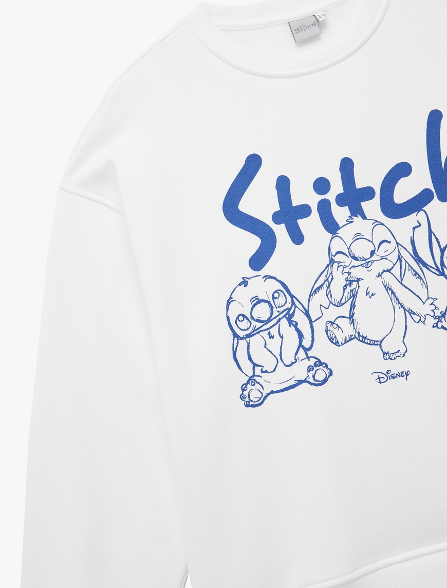  Stitch Lisanslı Bisiklet Yaka Baskılı Oversize Sweatshirt