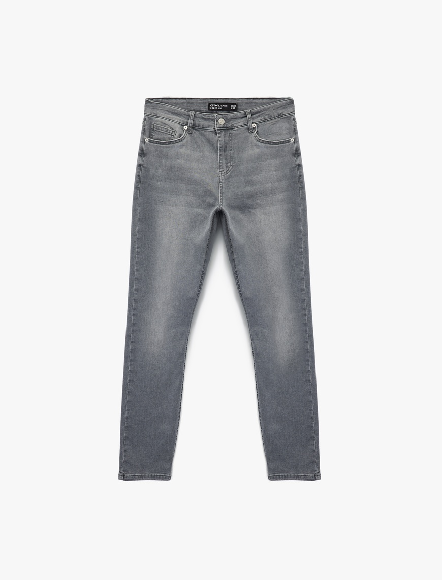   Pamuklu Normal Bel Düğmeli Slim Fit Jean Pantolon - Brad Jean