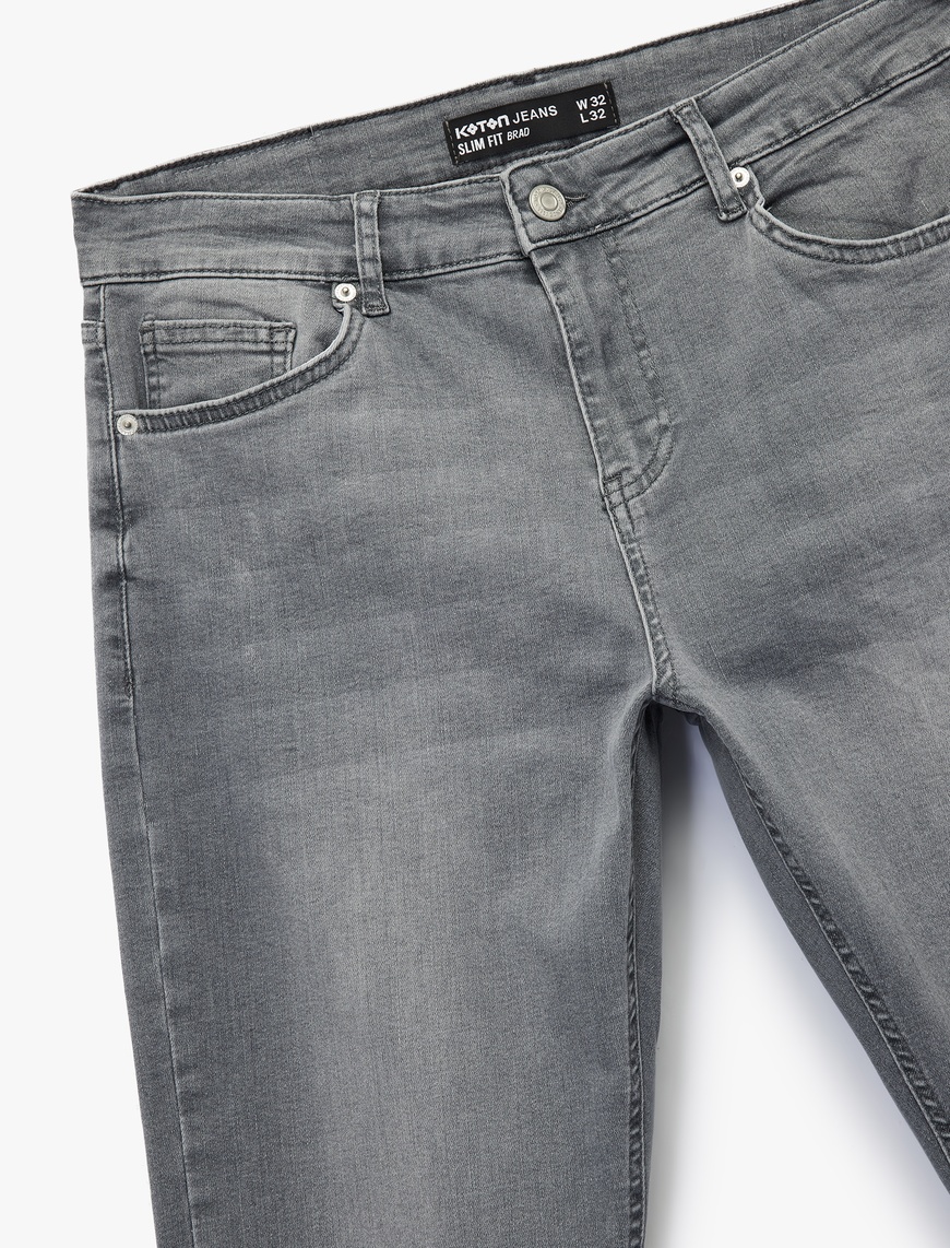   Pamuklu Normal Bel Düğmeli Slim Fit Jean Pantolon - Brad Jean