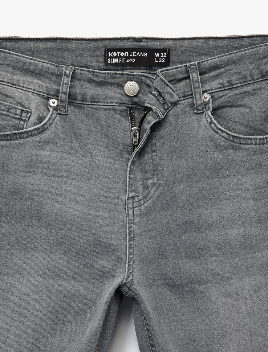   Pamuklu Normal Bel Düğmeli Slim Fit Jean Pantolon - Brad Jean
