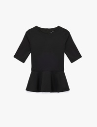 Slim Fit Kısa Kollu Bisiklet Yaka Peplum Bluz