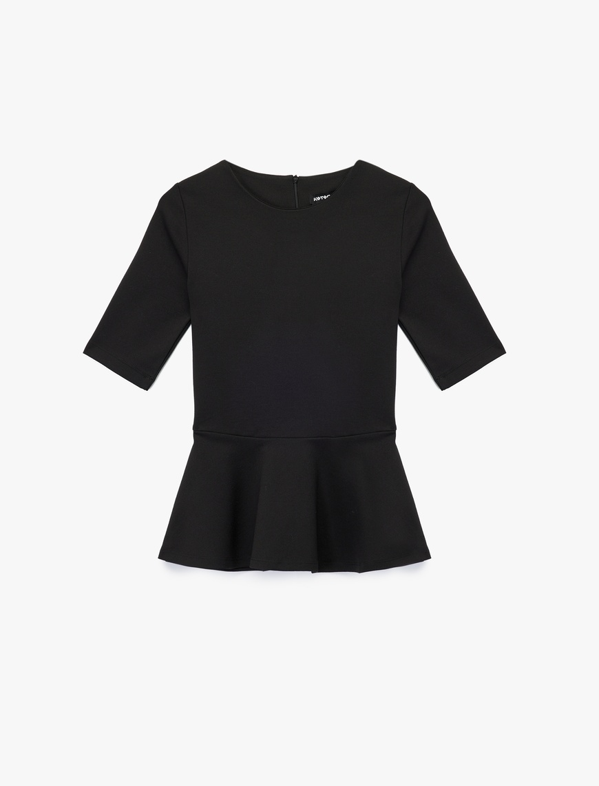   Slim Fit Kısa Kollu Bisiklet Yaka Peplum Bluz