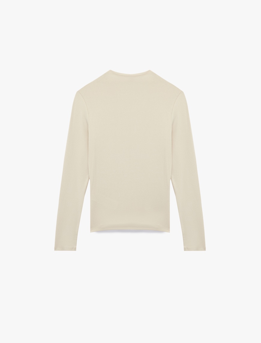   Dik Yaka Slim Fit Modal Karışımlı Basic Uzun Kollu Tişört