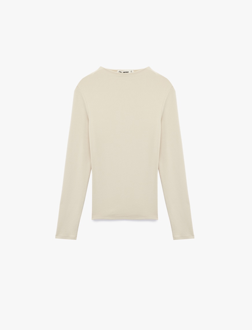   Dik Yaka Slim Fit Modal Karışımlı Basic Uzun Kollu Tişört