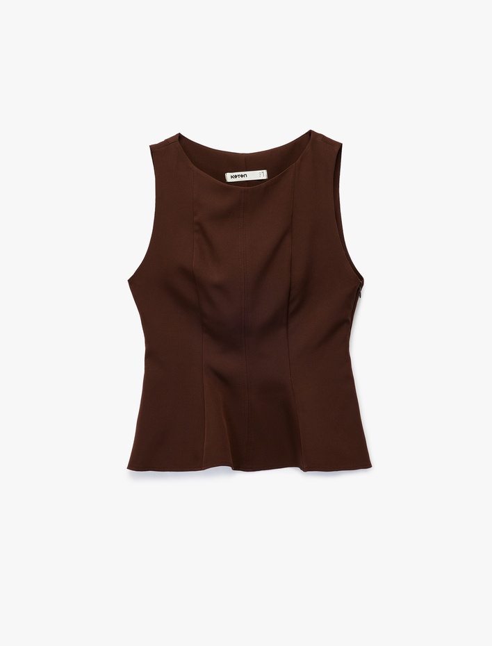 Bisiklet Yaka Kolsuz Peplum Bluz