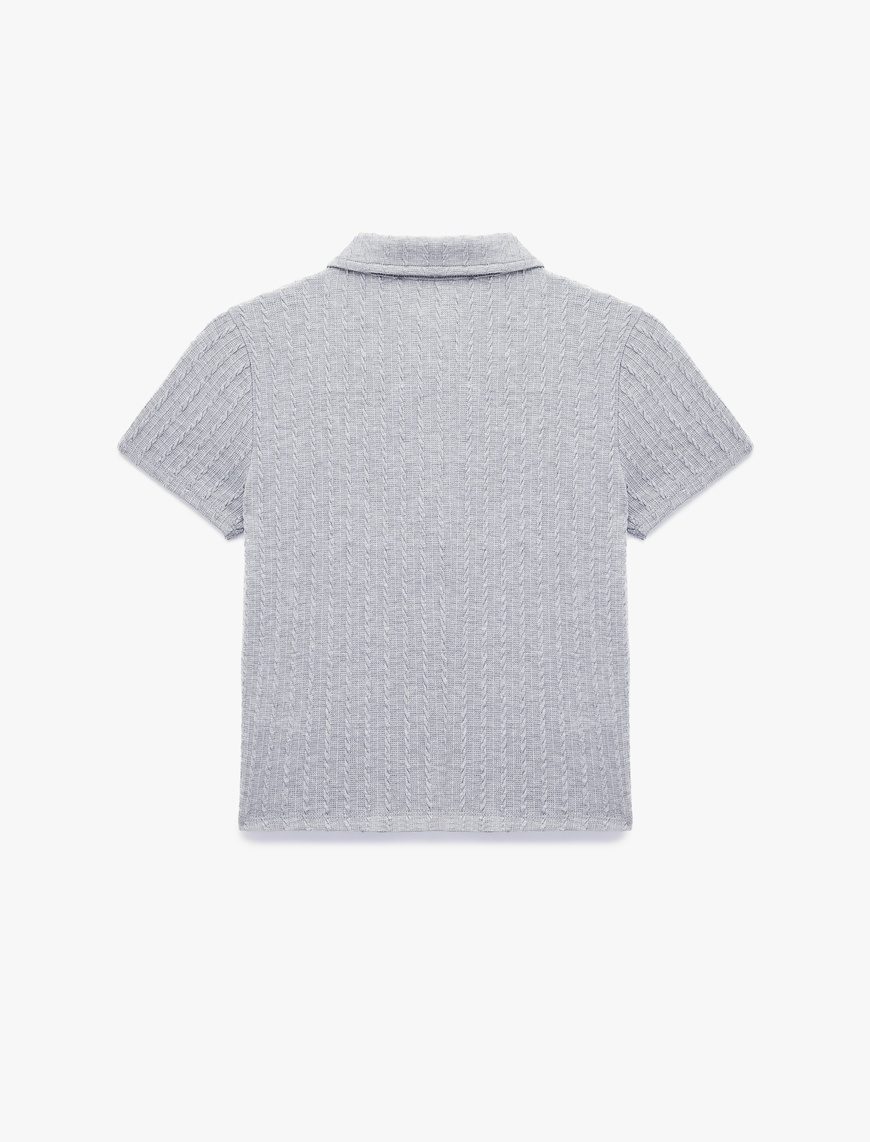   Slim Fit Saç Örgü Dokulu Kısa Kollu Fermuarlı Polo Yaka Tişört