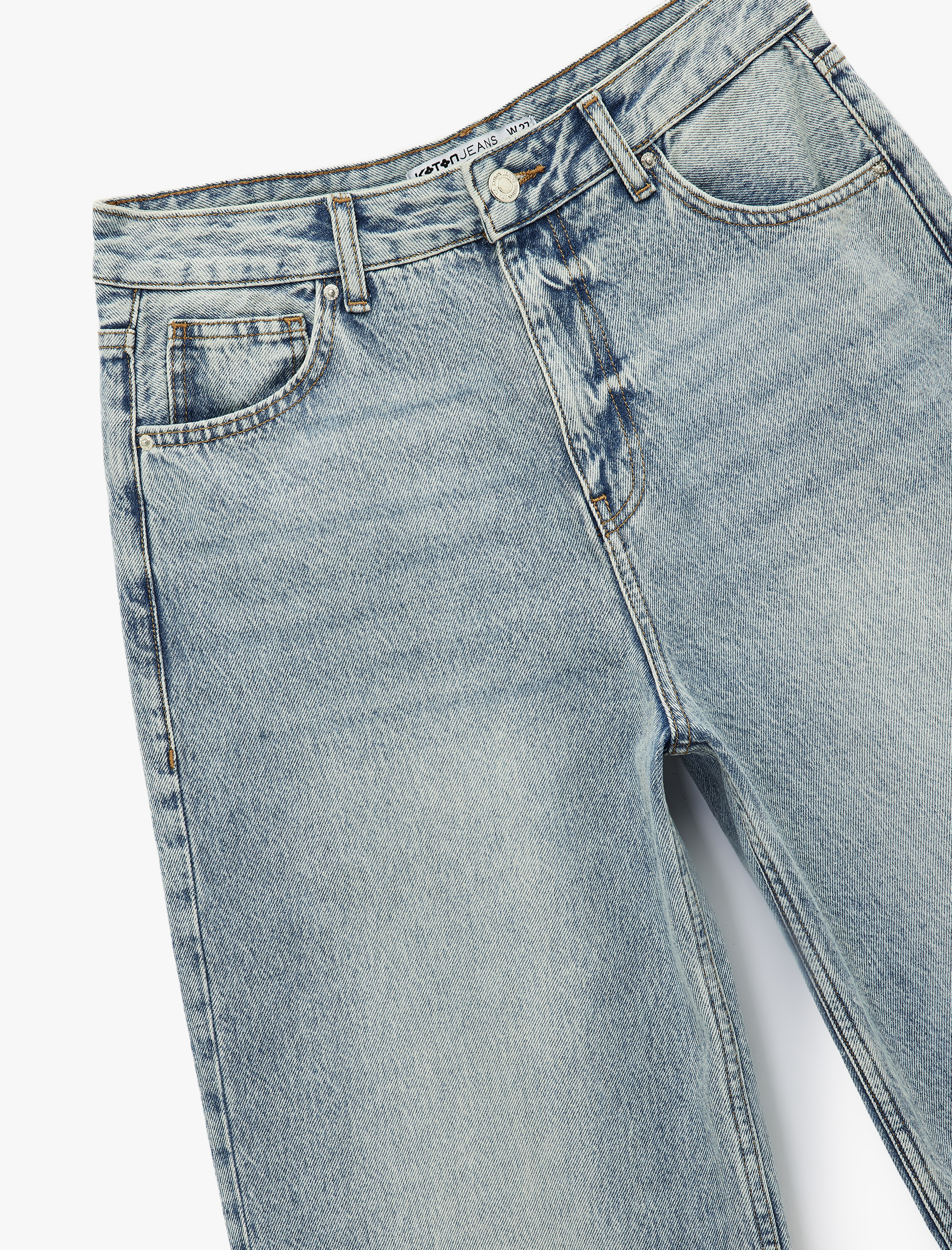 Pamuklu Rahat Kalıp Düğmeli Cepli Balon Jean Pantolon - Balloon Fit Jeans