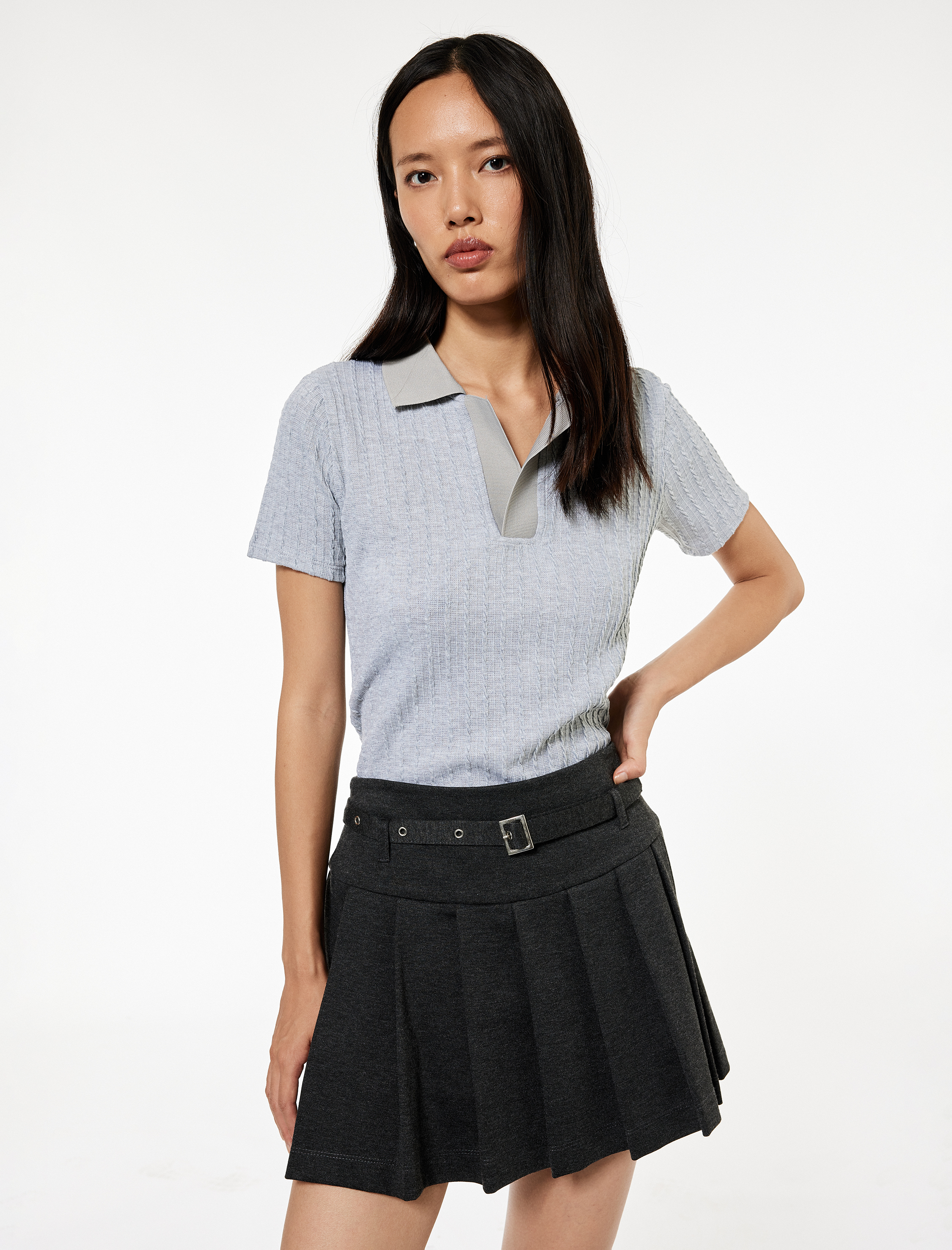   Regular Fit Saç Örgü Dokulu Kısa Kollu Polo Yaka Tişört