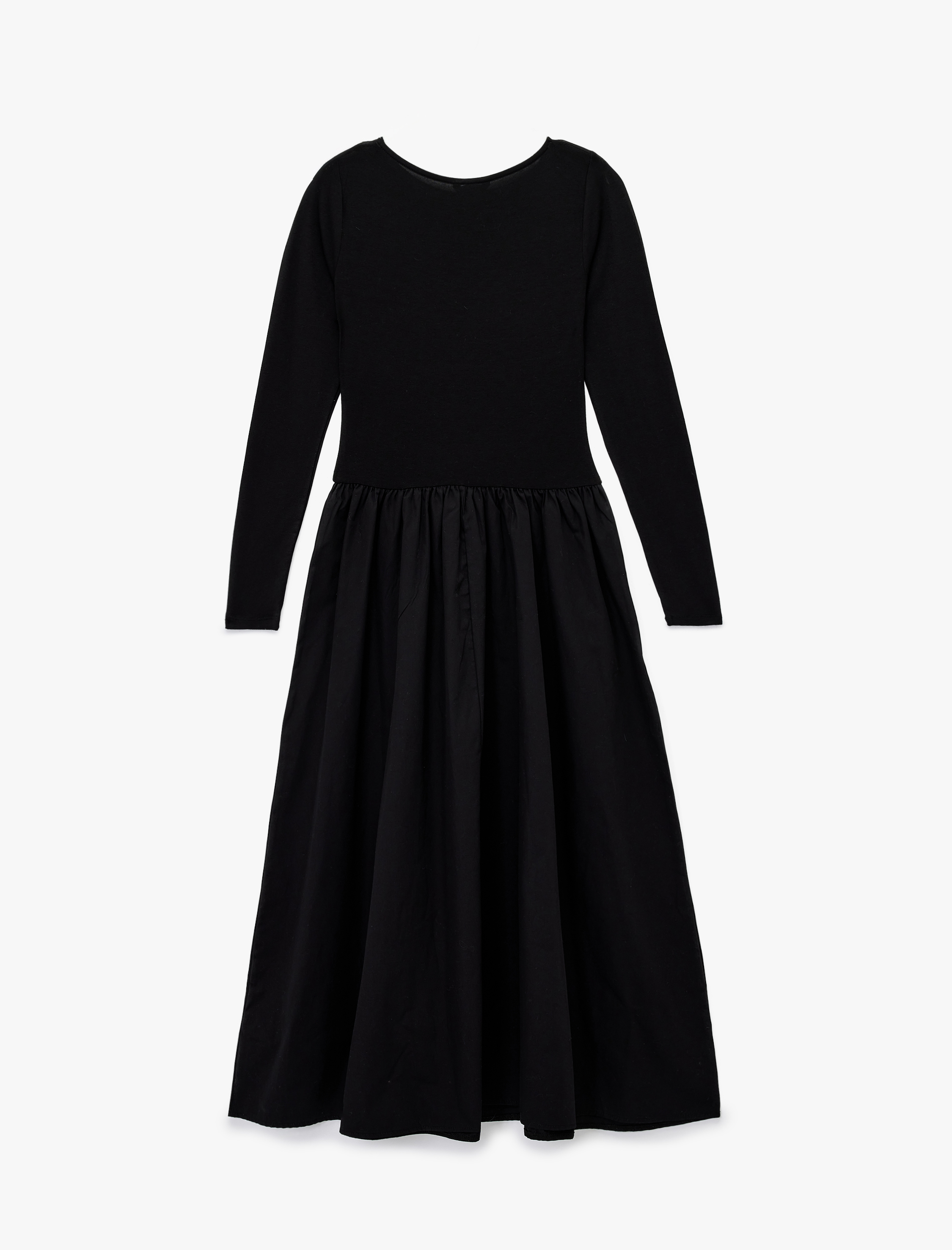   Pamuklu Slim Fit Uzun Kollu Bisiklet Yaka Çan Kesim Midi Boy Elbise