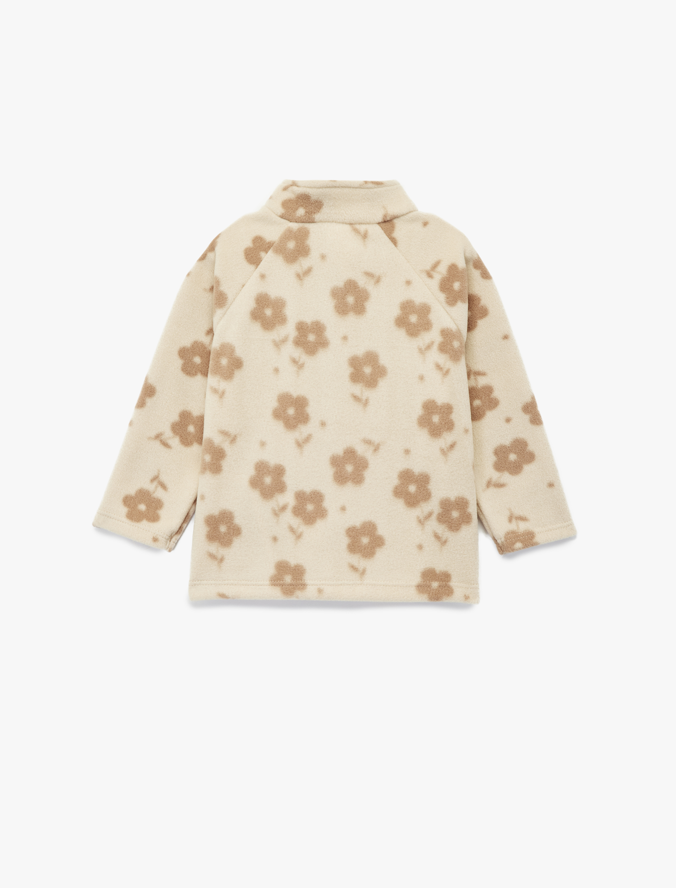  Kız Bebek Dik Yaka Uzun Kollu Fermuarlı Çiçekli Polar Sweatshirt