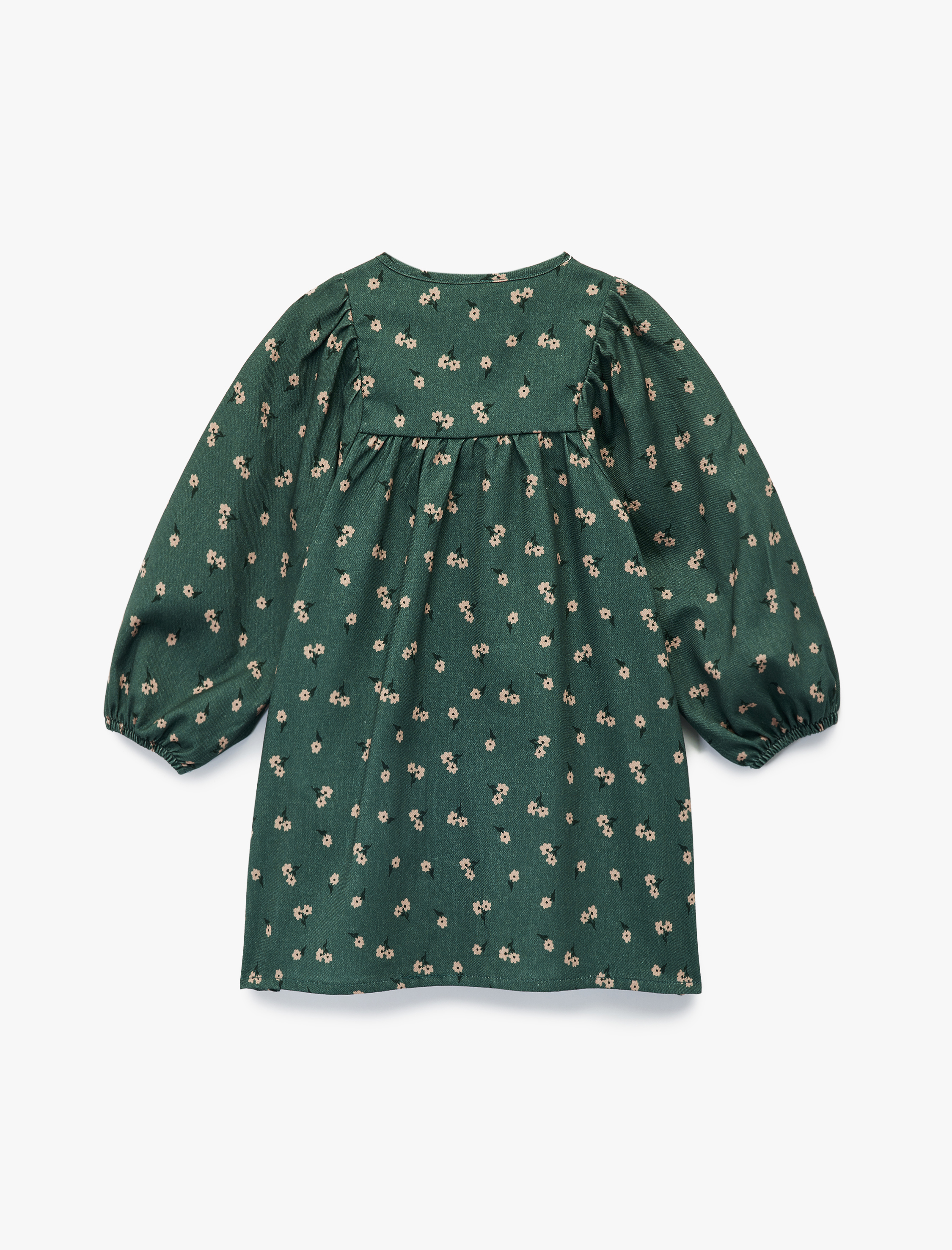  Kız Bebek Pamuklu Balon Kollu Bisiklet Yaka A Kesim Çiçekli Elbise