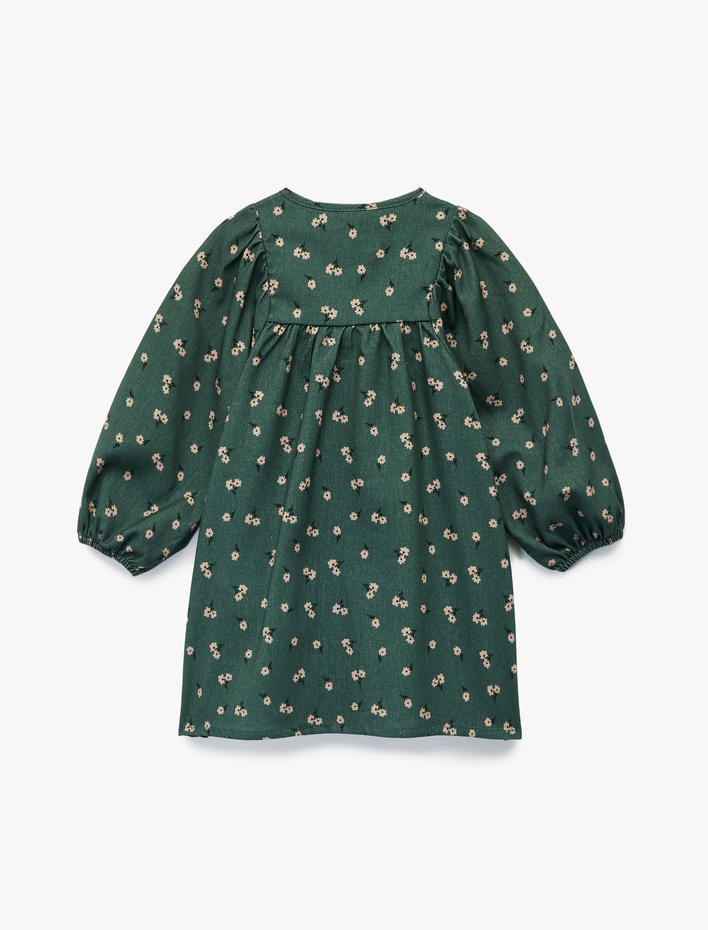Kız Bebek Pamuklu Balon Kollu Bisiklet Yaka A Kesim Çiçekli Elbise