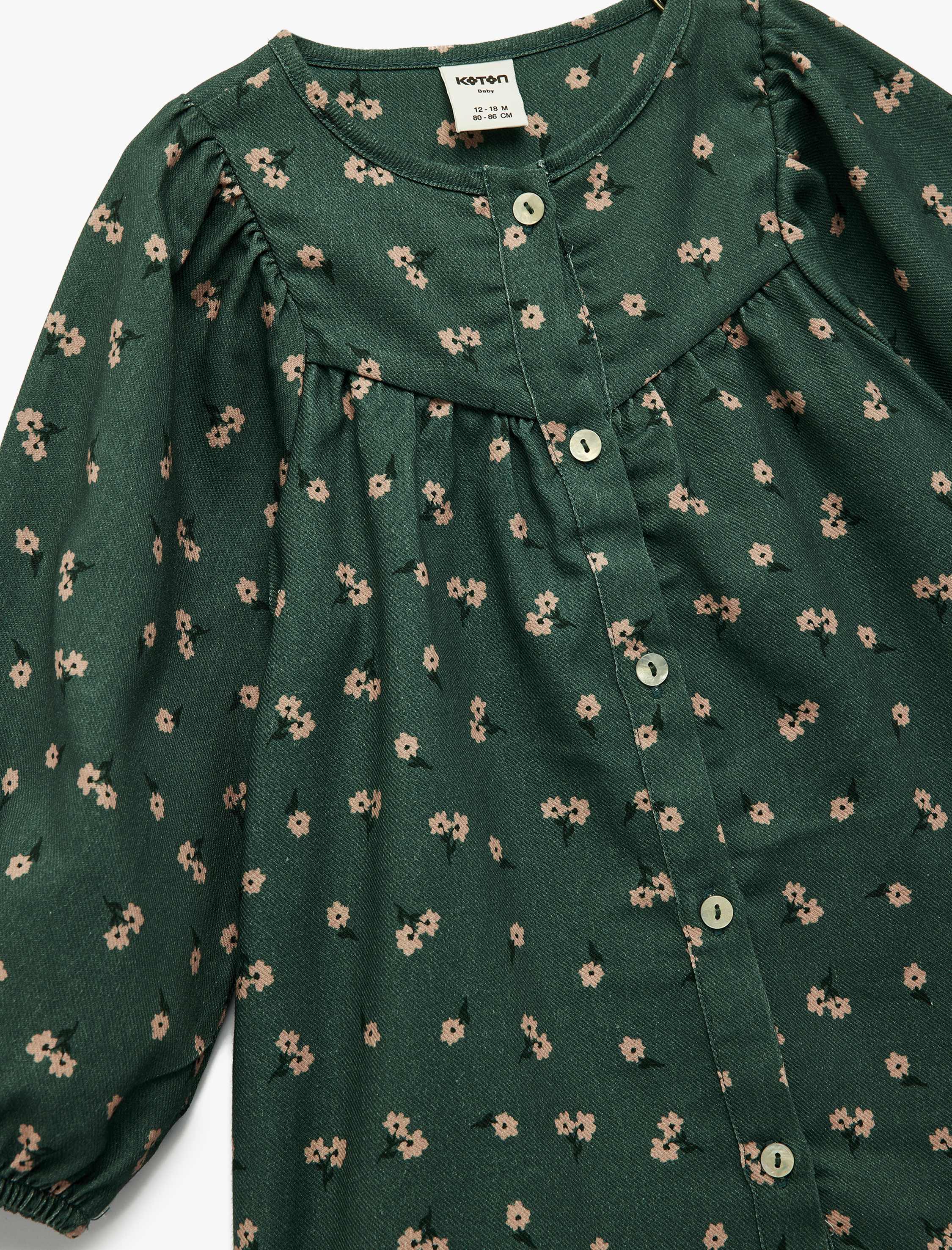  Kız Bebek Pamuklu Balon Kollu Bisiklet Yaka A Kesim Çiçekli Elbise