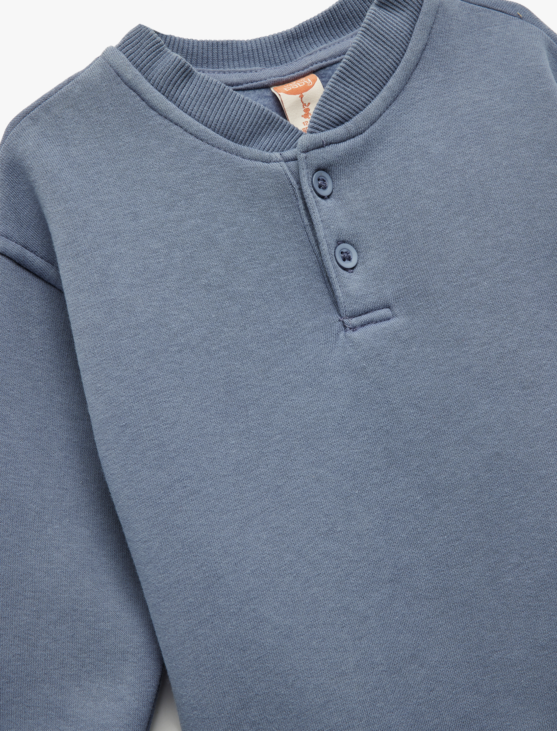  Erkek Bebek Düğme Detaylı Uzun Kollu Bisiklet Yaka Basic Sweatshirt