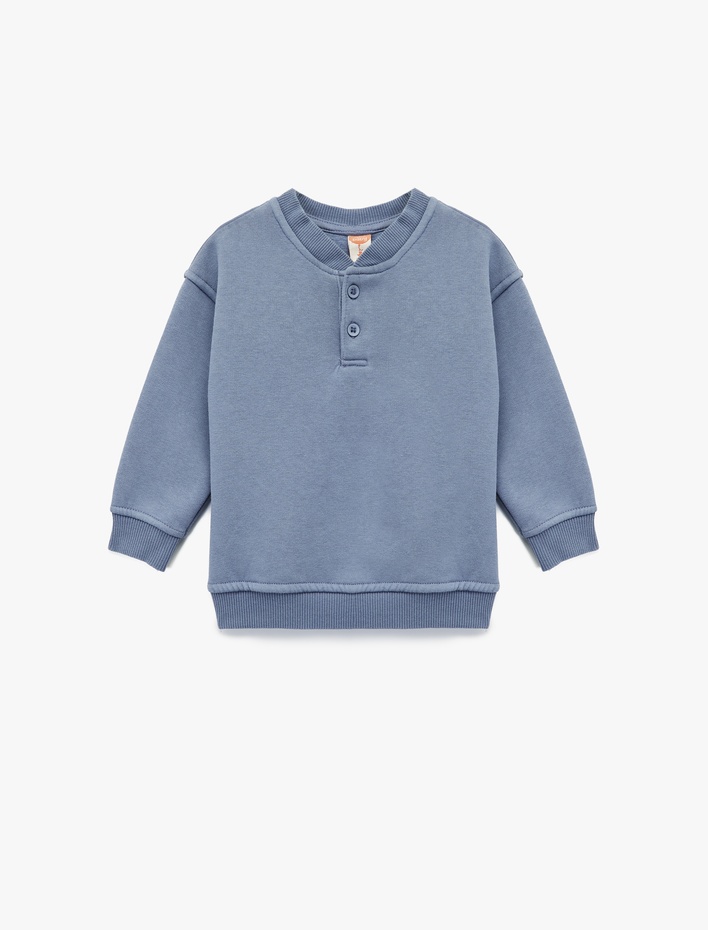 Erkek Bebek Düğme Detaylı Uzun Kollu Bisiklet Yaka Basic Sweatshirt