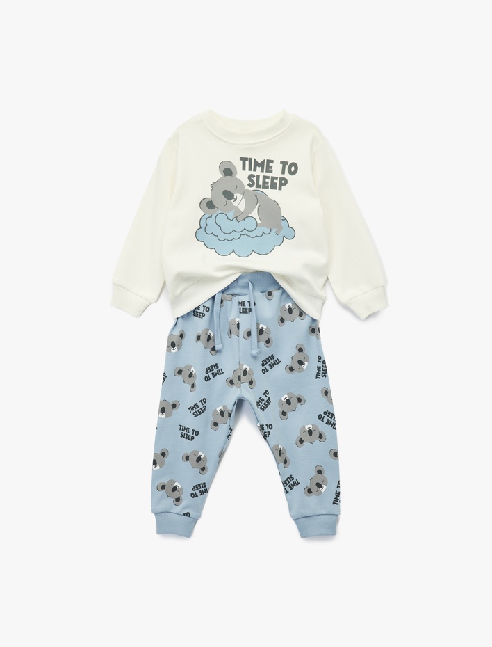 Erkek Bebek Koala Baskılı Uzun Kollu Bisiklet Yaka Pamuklu 2'li Pijama Takımı