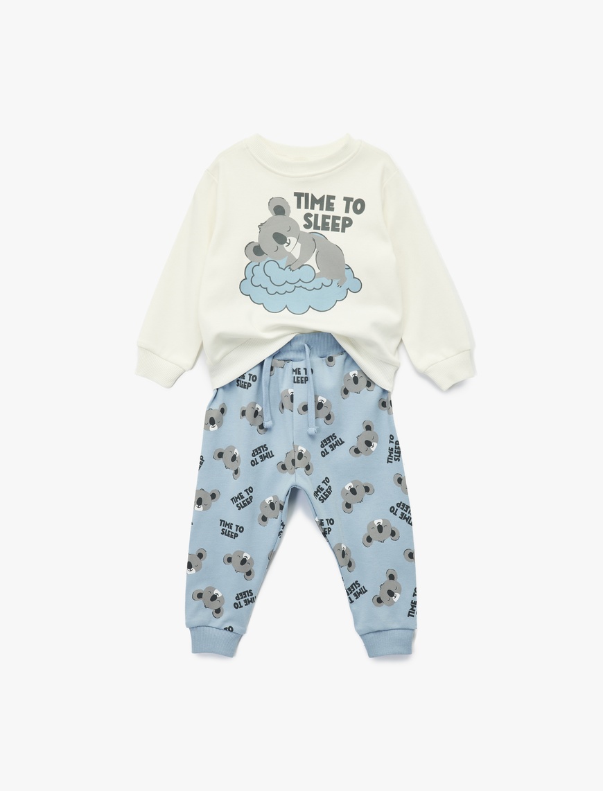  Erkek Bebek Koala Baskılı Uzun Kollu Bisiklet Yaka Pamuklu 2'li Pijama Takımı