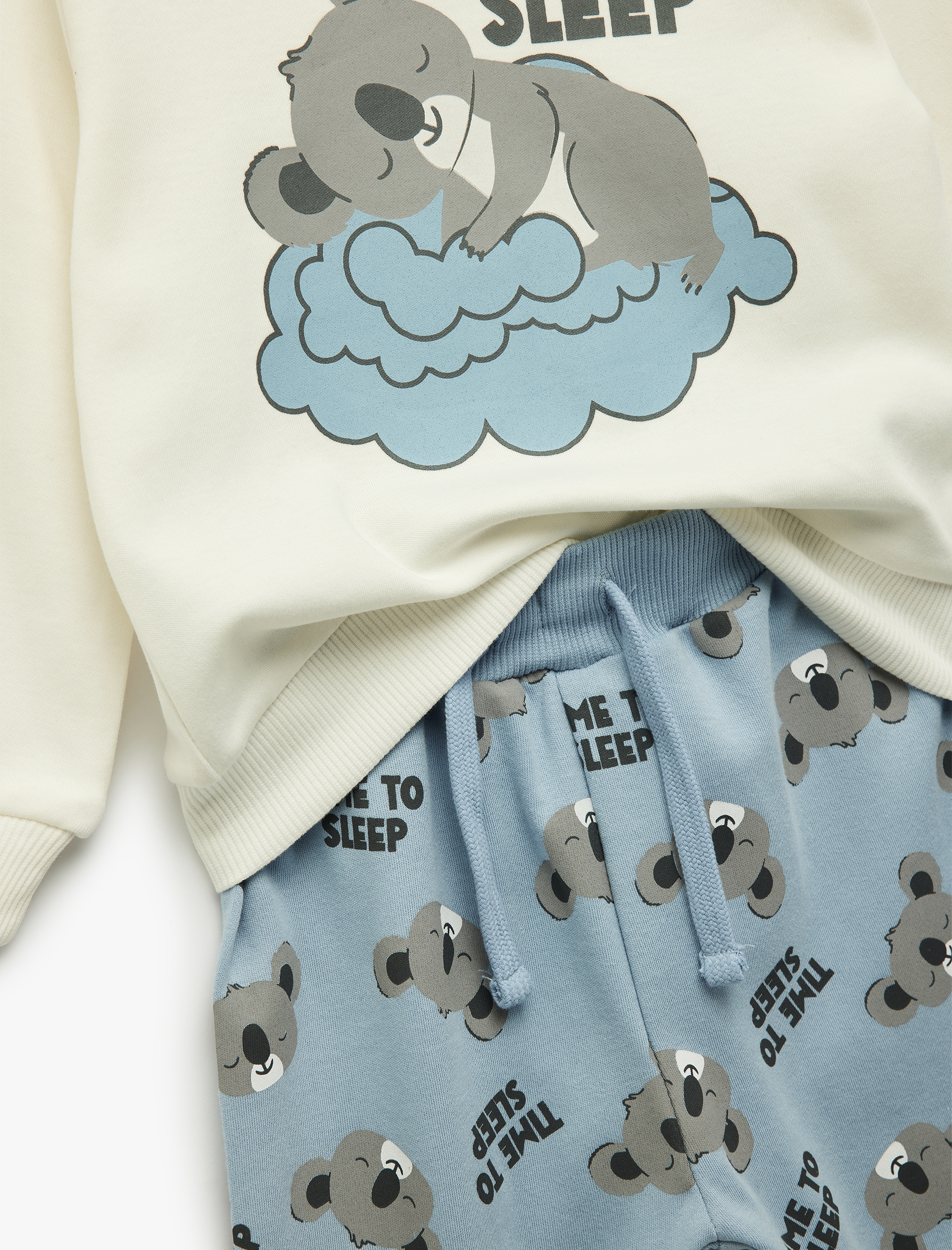  Erkek Bebek Koala Baskılı Uzun Kollu Bisiklet Yaka Pamuklu 2'li Pijama Takımı