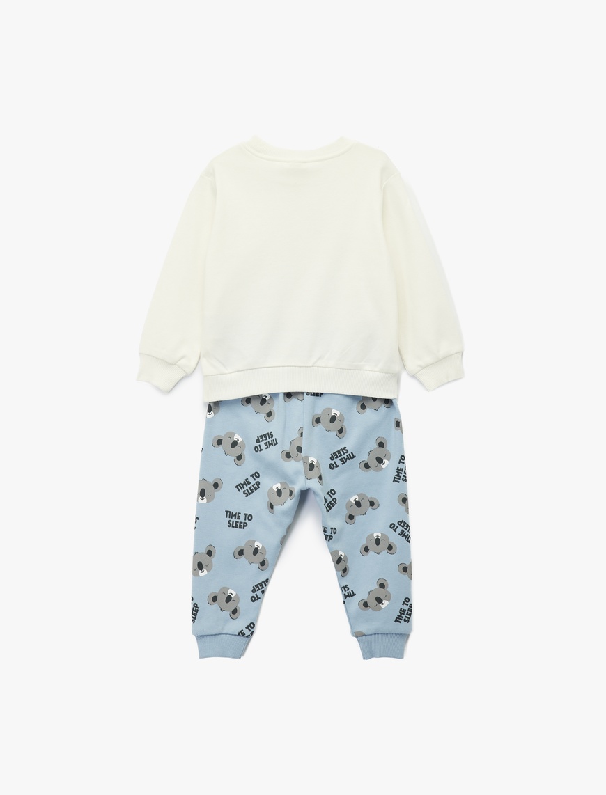  Erkek Bebek Koala Baskılı Uzun Kollu Bisiklet Yaka Pamuklu 2'li Pijama Takımı
