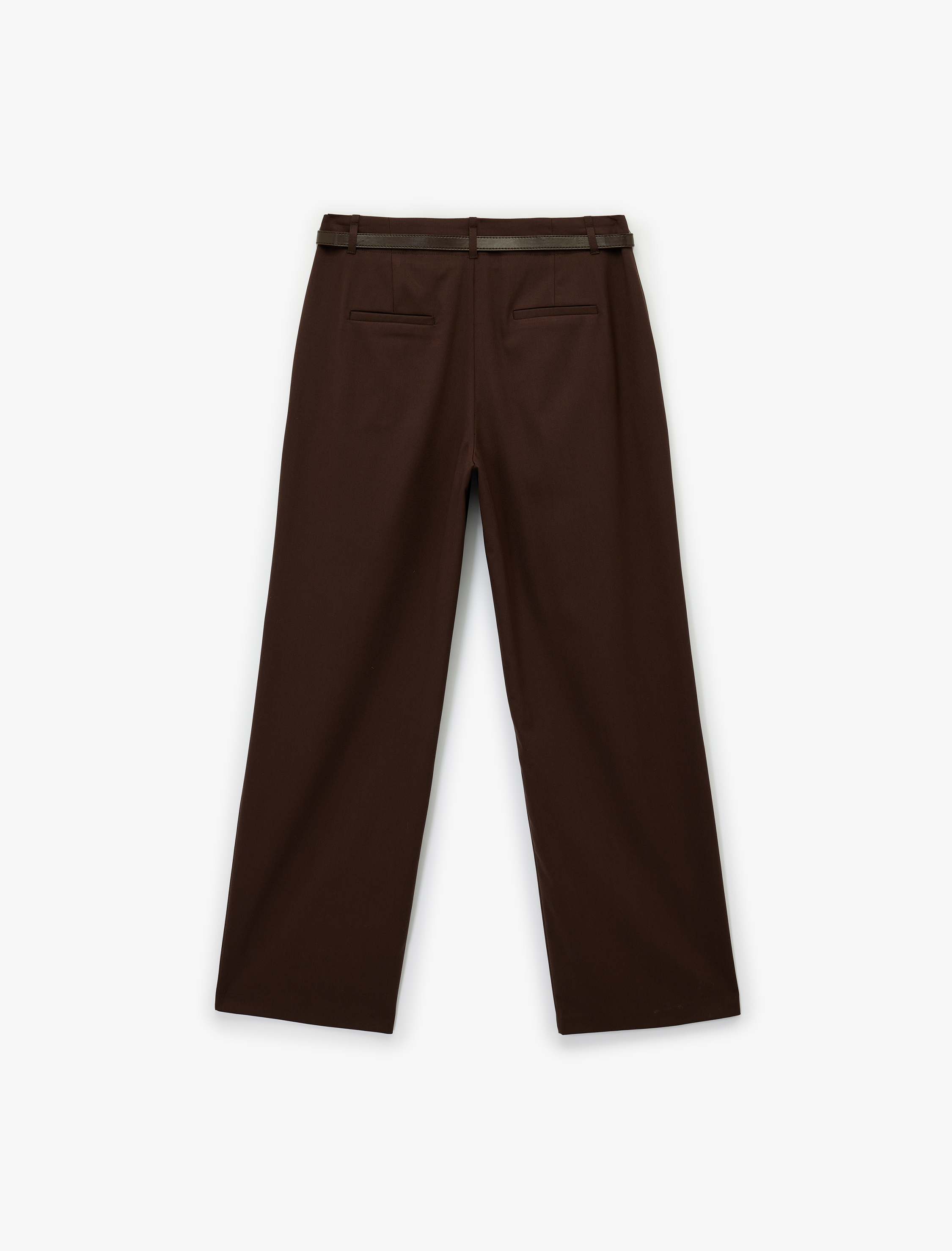   Kemer Detaylı Cepli Geniş Paça Viskon Karışımlı Kumaş Pantolon