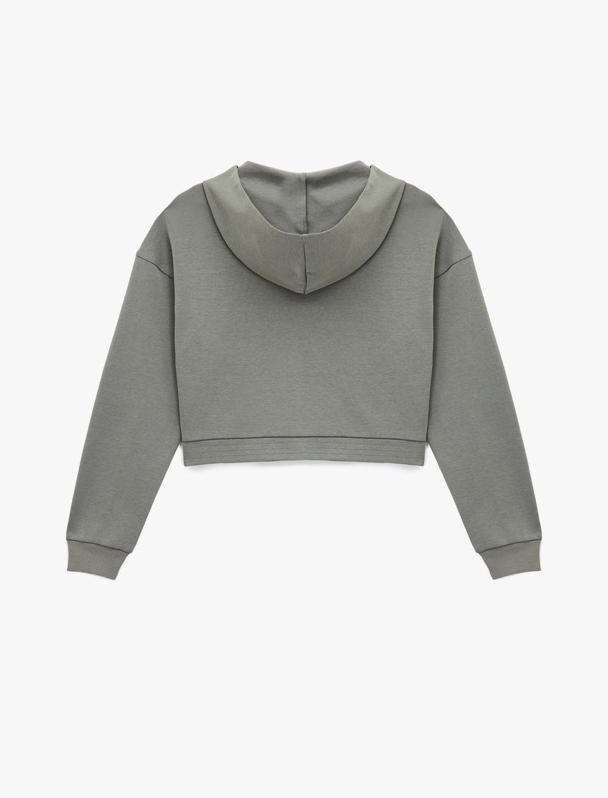   Rahat Kalıp Kanguru Cepli Fermuarlı Yıkamalı Kapüşonlu Crop Sweatshirt
