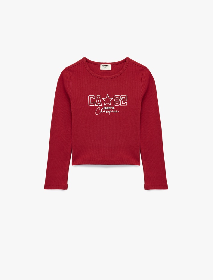 Kız Çocuk Pamuklu Baskılı  Bisiklet Yaka Uzun Kollu Tişört