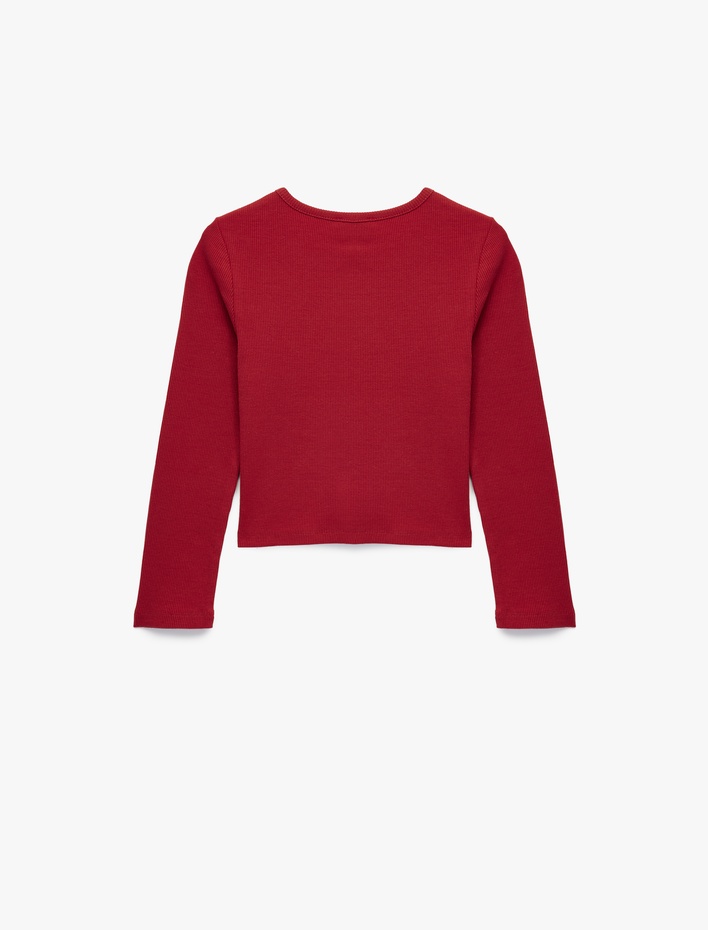 Kız Çocuk Pamuklu Baskılı  Bisiklet Yaka Uzun Kollu Tişört